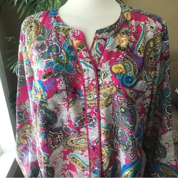 Elementz Tops - 🇺🇸 Elementz Paisley Long Sleeve Print Women's Top - Multicolor, Size 2X